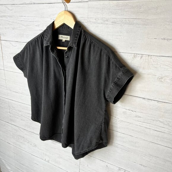 Madewell Top Womens Size XS Black Denim Rolled Sleeve Shirt in Lunar Wash - Picture 5 of 16
